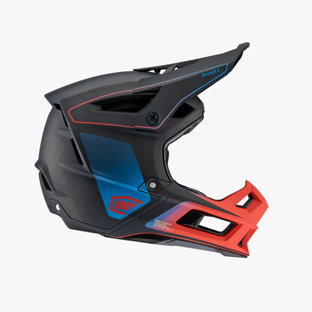 Casco Full-Face 100%  AIRCRAFT 2 Carbon Steel Blue/Neon Red