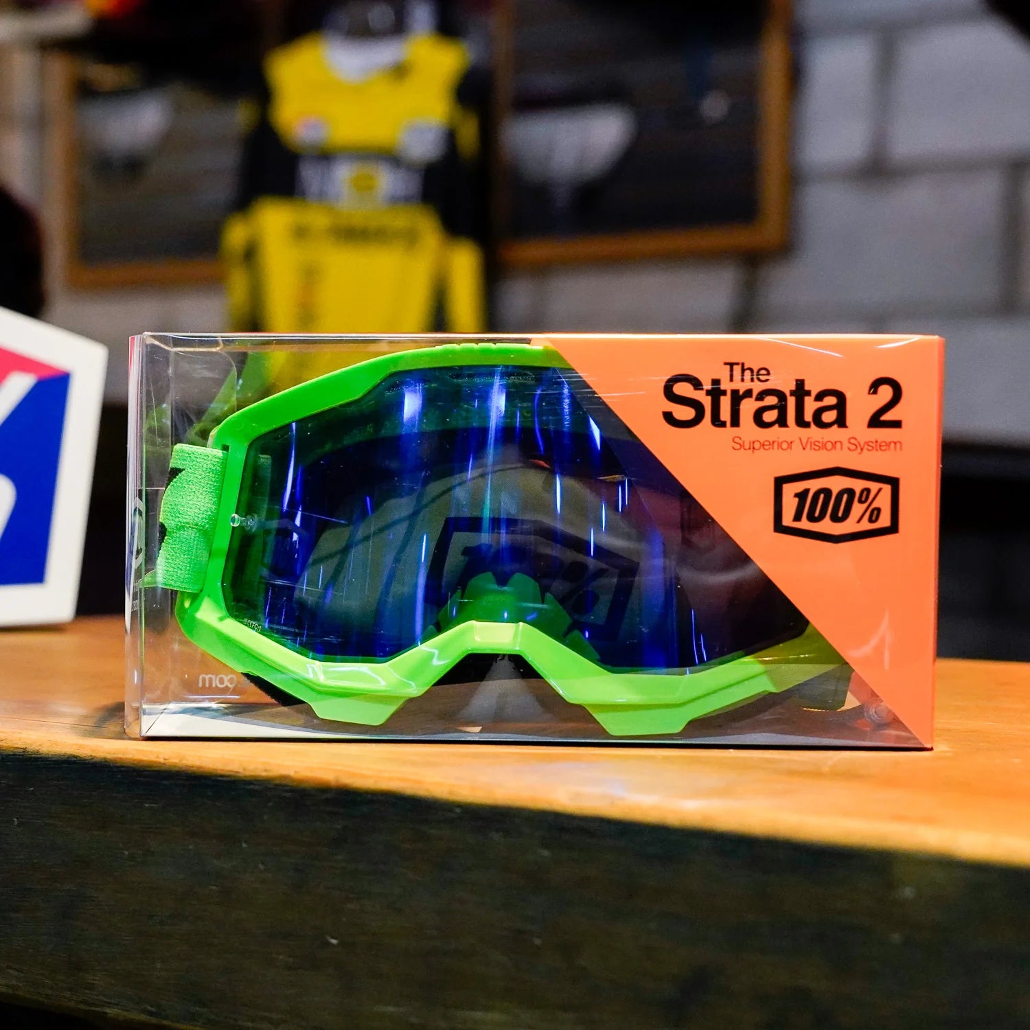 Goggles 100% Strata 2 Neon Green - Mica Espejo Azul