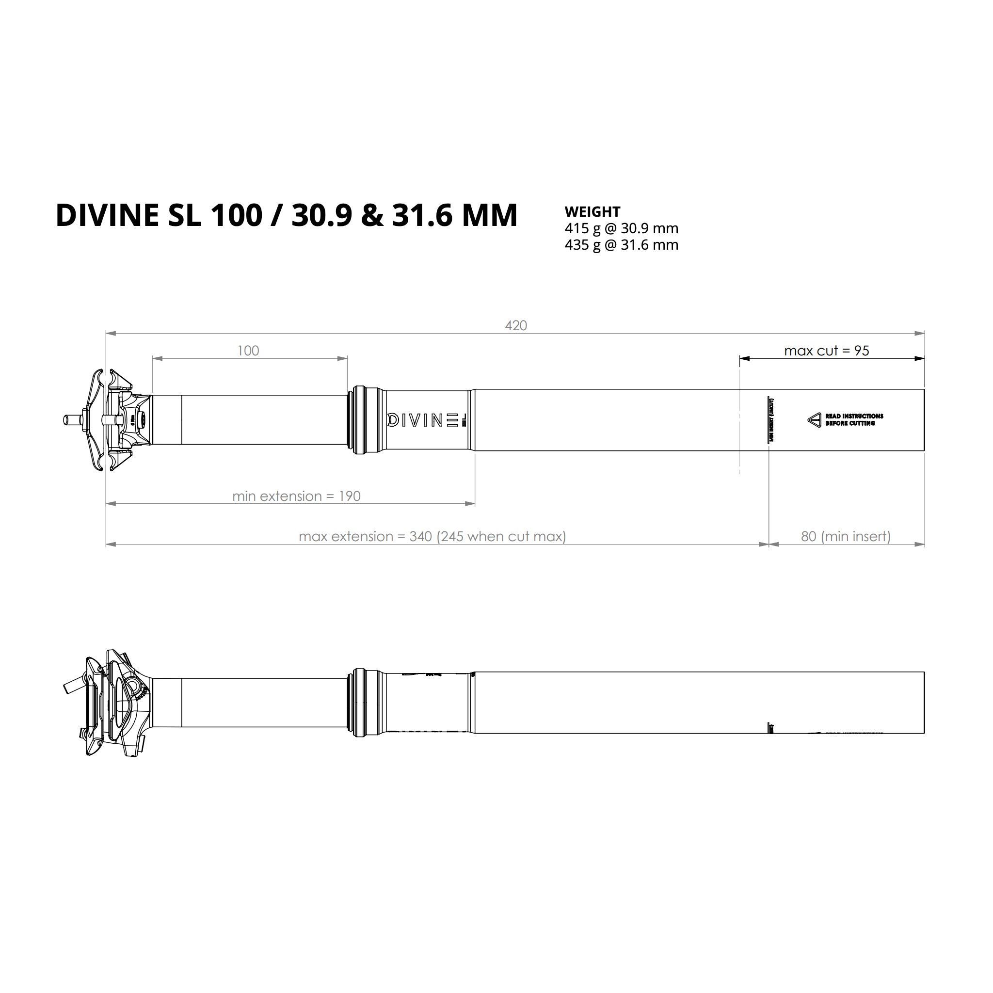 Dropper Divine Super Light 30.9 100mm Bike Yoke